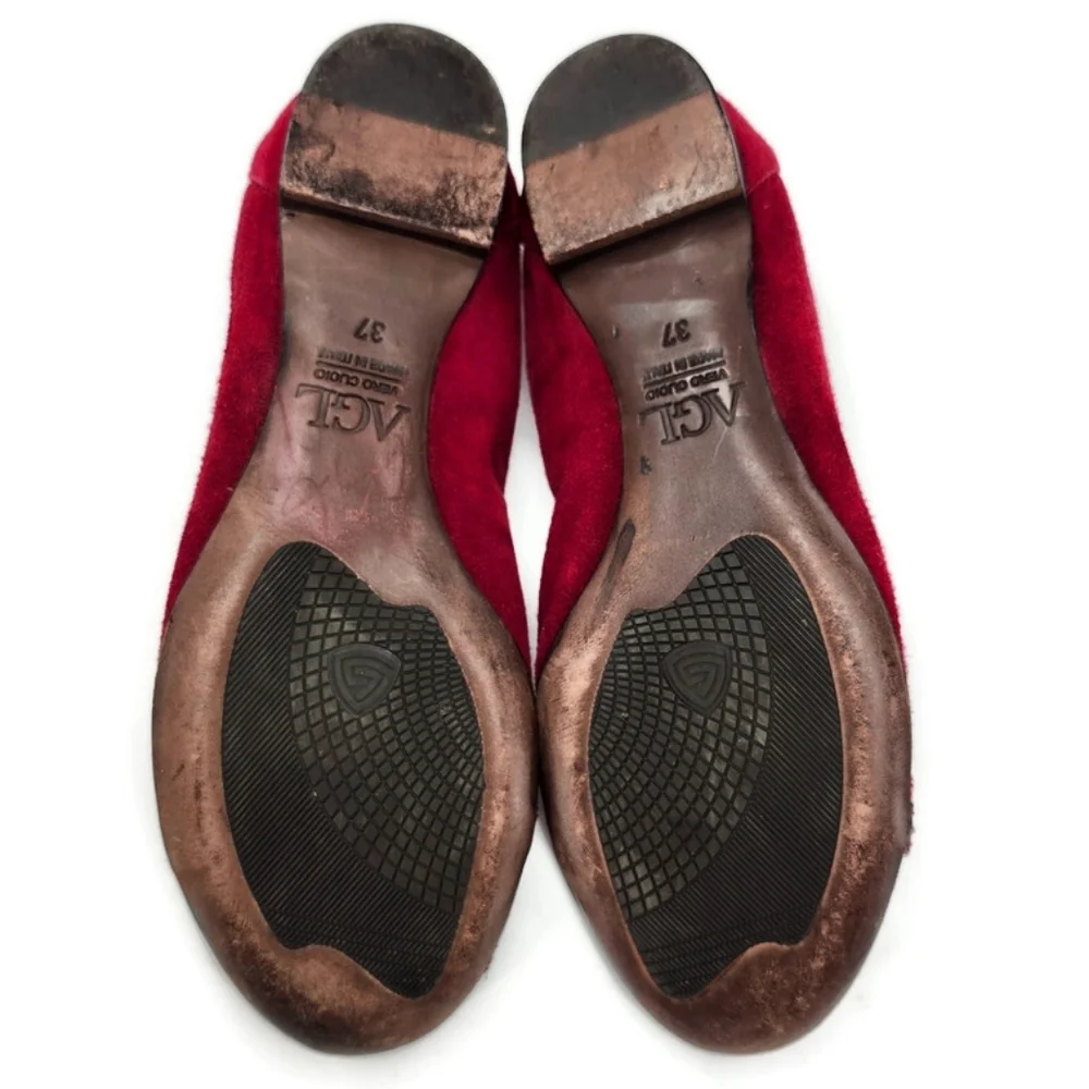 Attilio Giusti Leombruni Monika Dark Red Suede Snake Print Cap Toe Ballet Flats